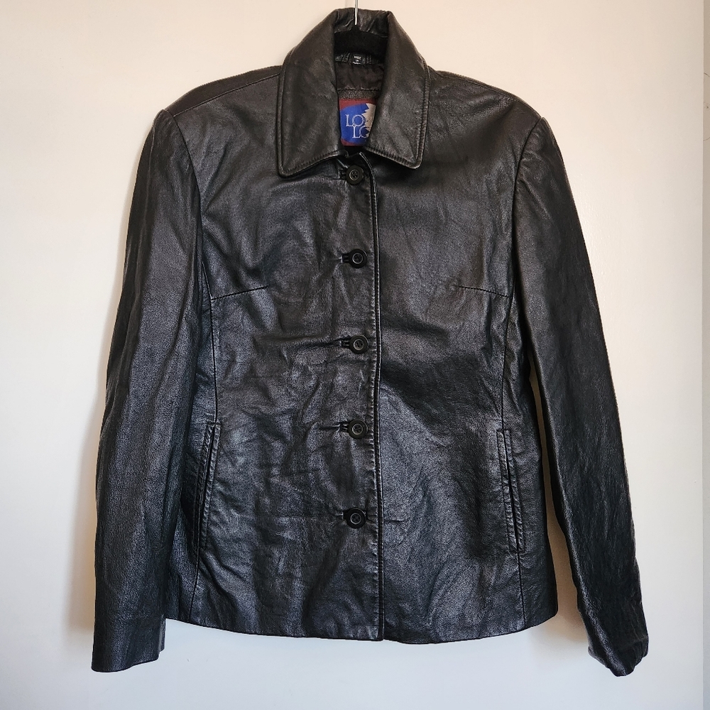 Lobi Lobi Vintage Women's Black Genuine Leather Button Front Jacket Size XL